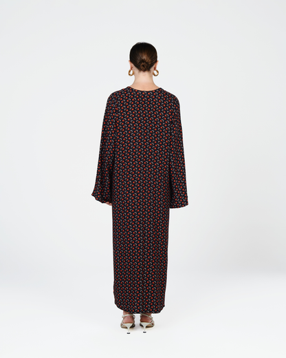 Nissa Logo Print in Black & Red Kaftan