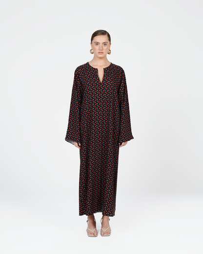 Nissa Logo Print in Black & Red Kaftan