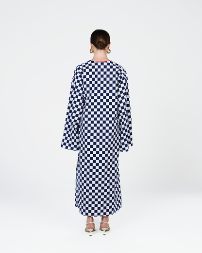 Checkered Kaftan in Blue