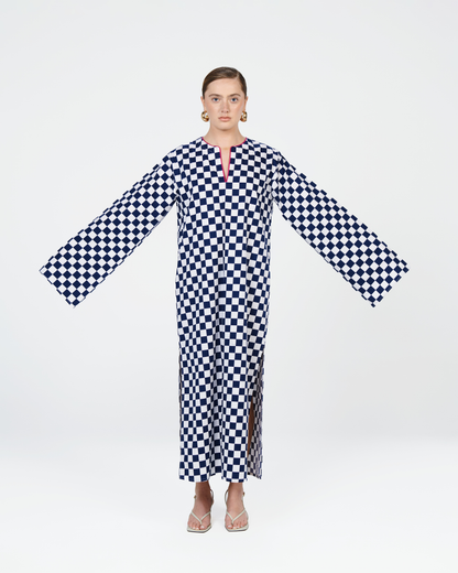 Checkered Kaftan in Blue