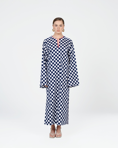 Checkered Kaftan in Blue